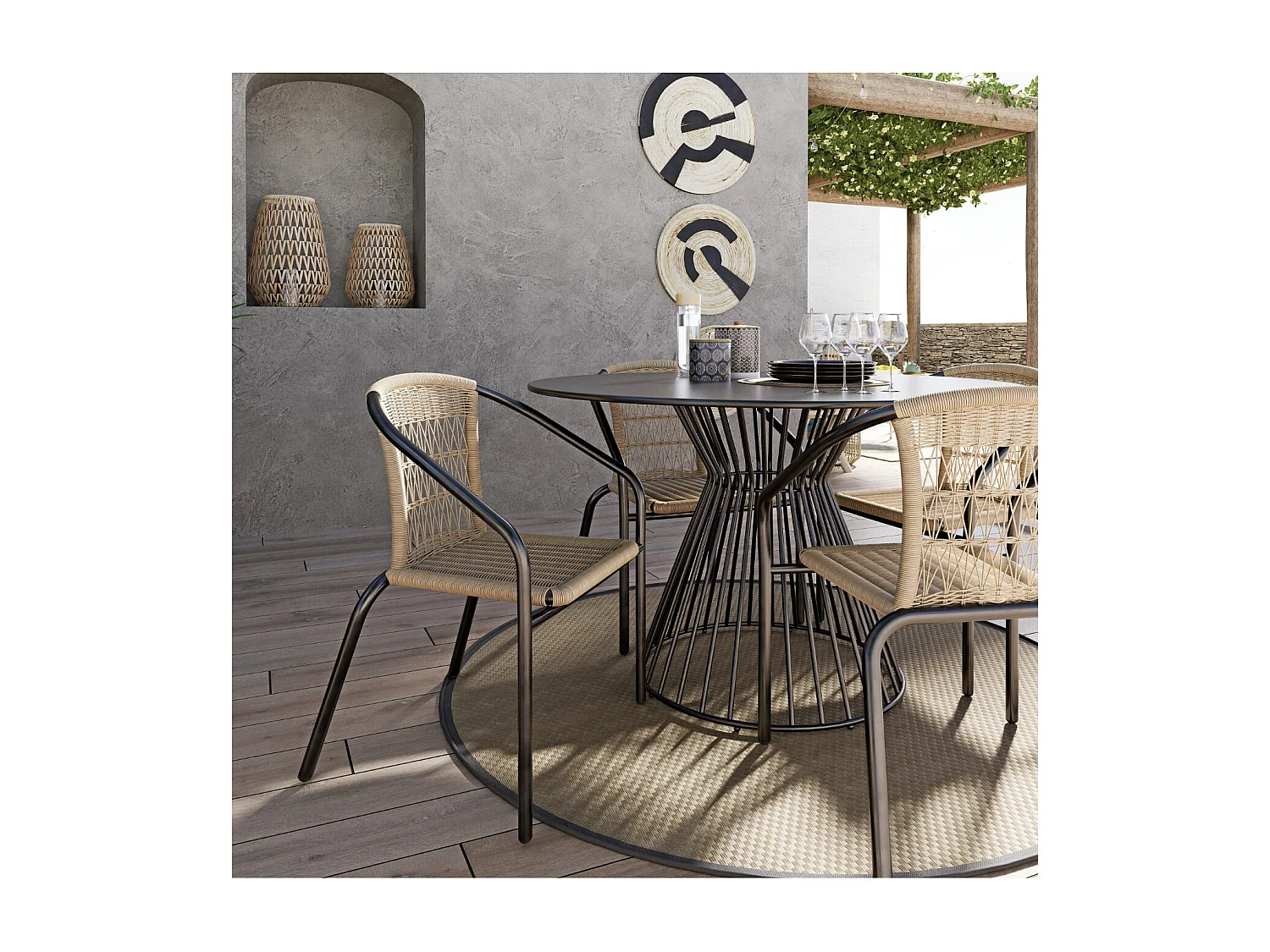 Table ronde en acier mate KEVIN 120cm – Intérieur et extérieur-Gris anthracite