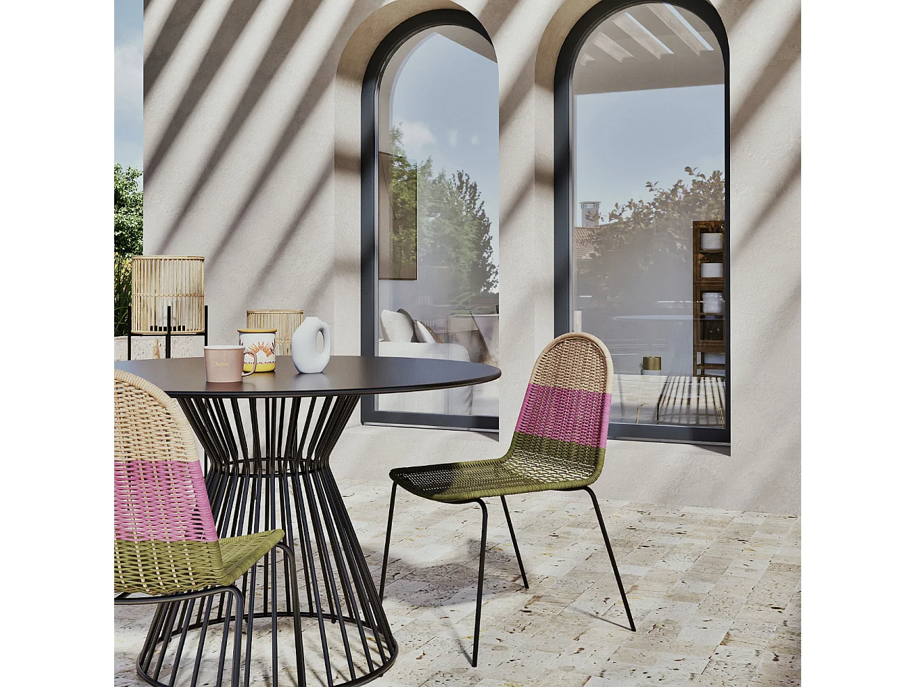 Table ronde en acier mate KEVIN 120cm – Intérieur et extérieur-Gris anthracite