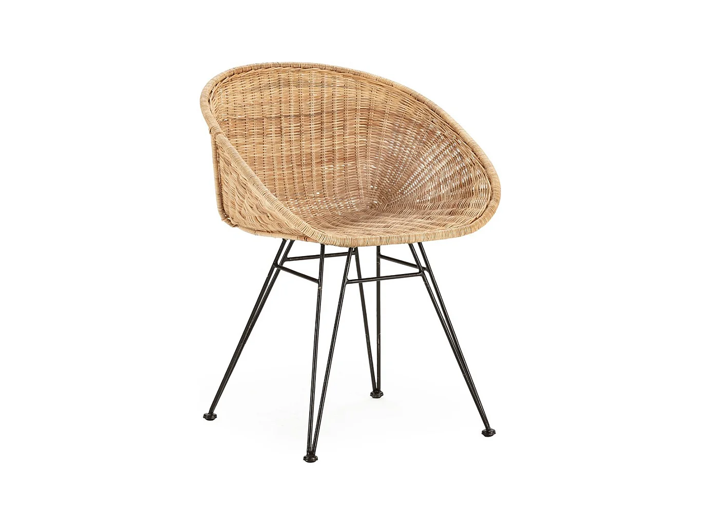 Fauteuil design en osier naturel et pieds métal noir LOUISA – intérieur et extérieur