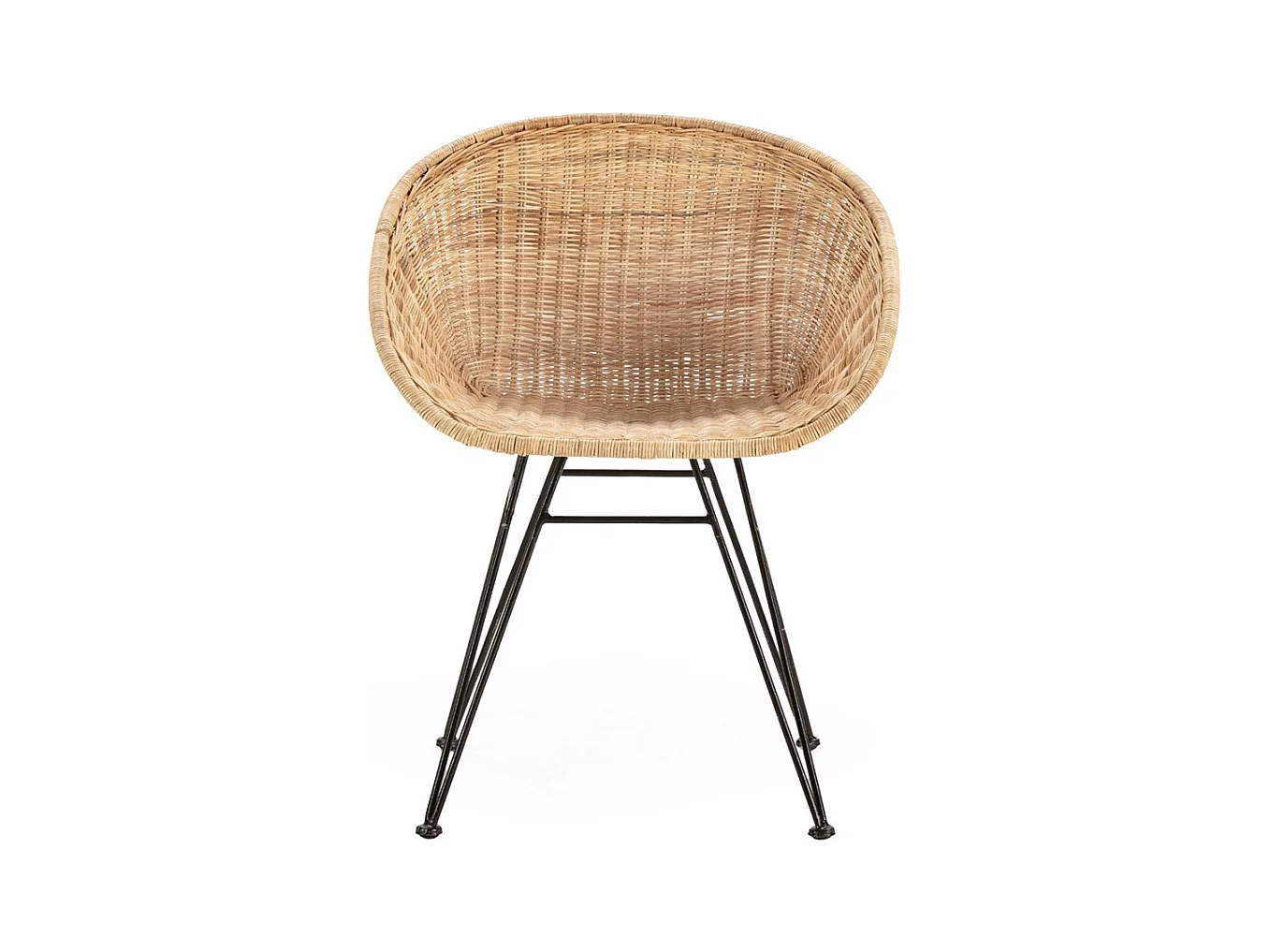 Fauteuil design en osier naturel et pieds métal noir LOUISA – intérieur et extérieur