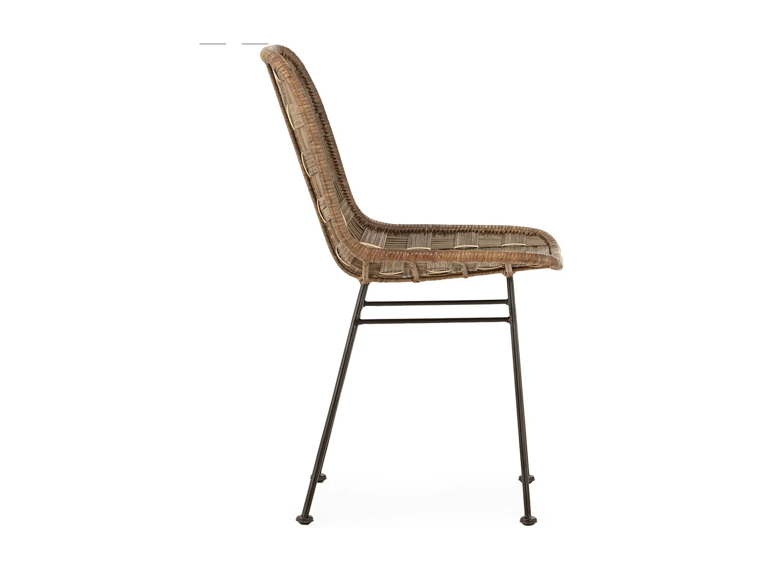 Chaise en osier et métal KRISPA – Finition gris lavé, naturel et noir