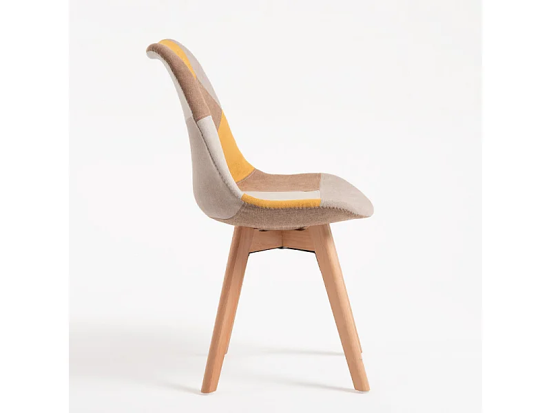 Silla Paoly de tela patchwork amarilla con patas de haya maciza clara