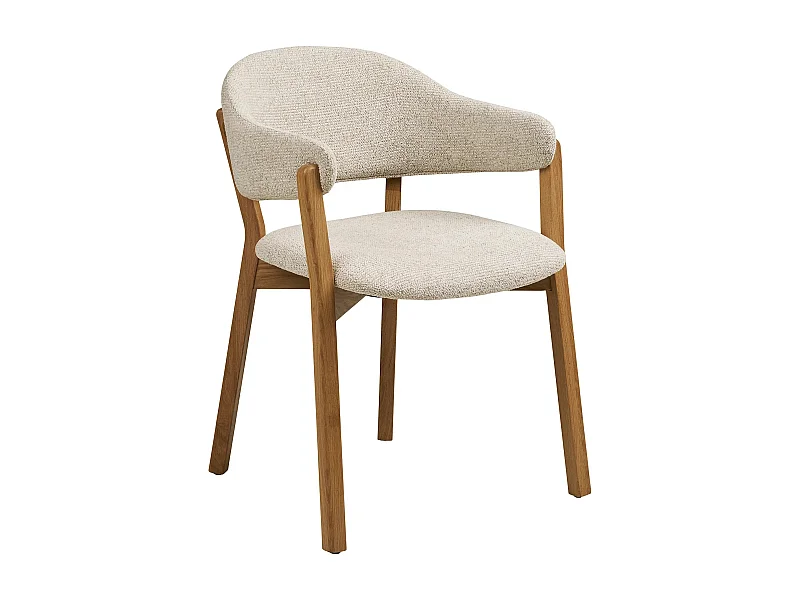 Fauteuil de salle à manger en chêne massif et tissu beige DUNKIRK