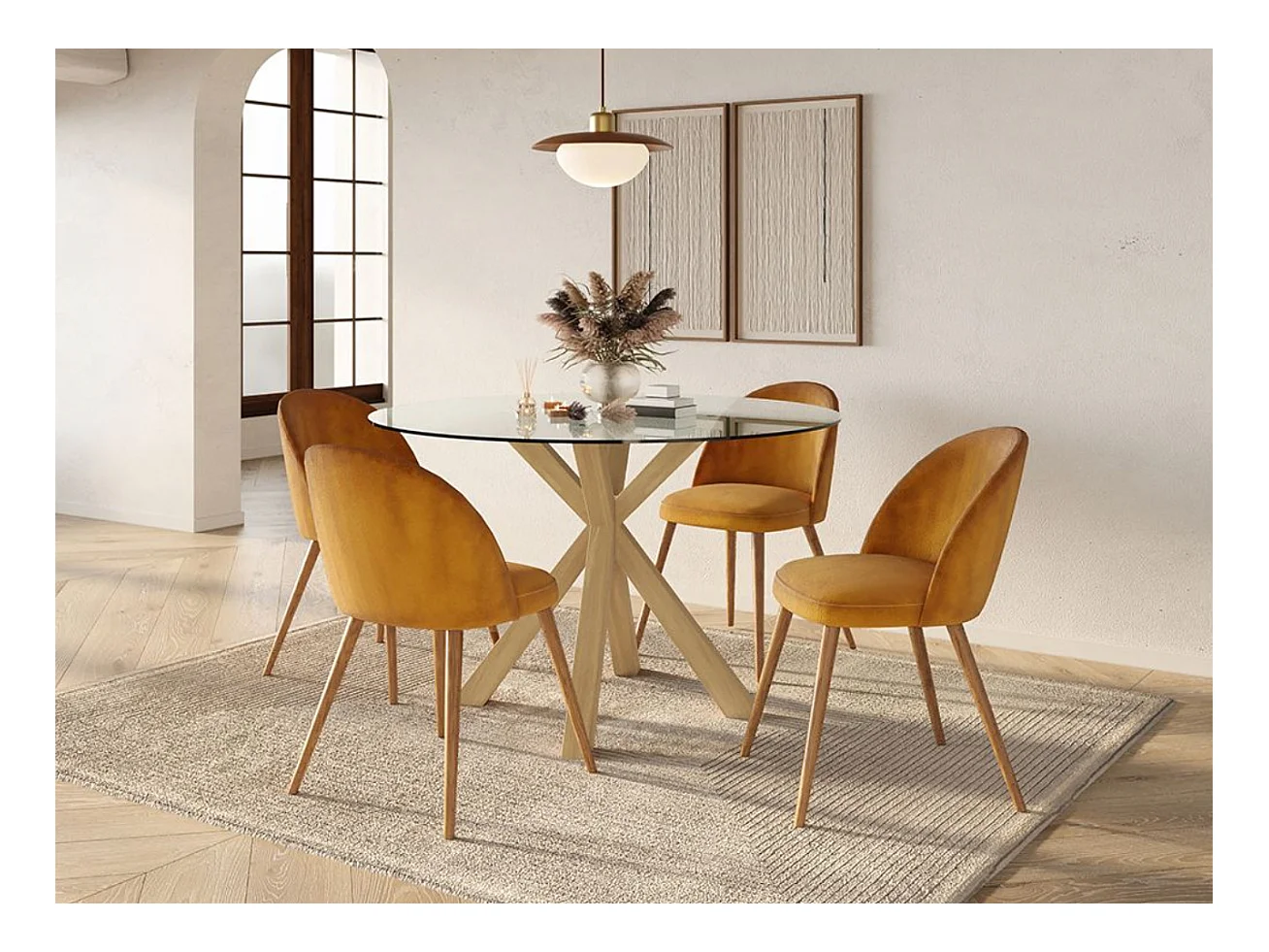 Chaise BOMANE style scandinave - Assise en velours et pieds en métal effet bois clair-Gris clair