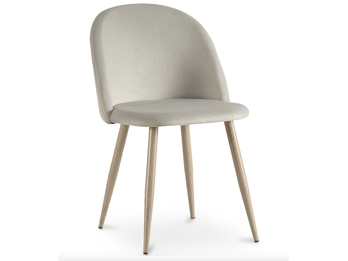 Chaise BOMANE style scandinave - Assise en velours et pieds en métal effet bois clair-Gris clair
