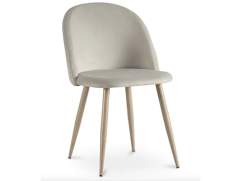 Chaise BOMANE style scandinave - Assise en velours et pieds en métal effet bois clair-Gris clair