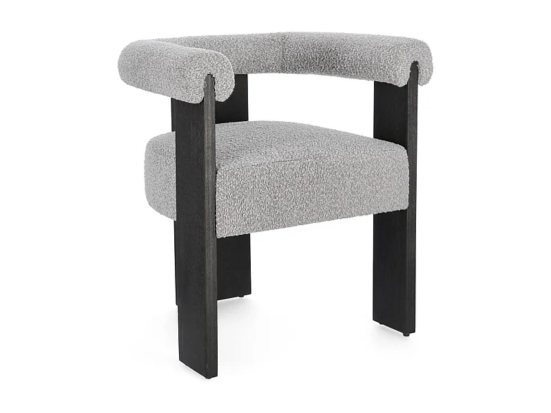 Chaise avec accoudoir en tissu bouclette et structure en bois – Modèle Agathy-Noir/Gris