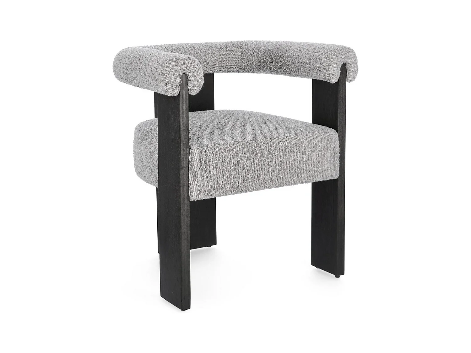 Chaise avec accoudoir en tissu bouclette et structure en bois – Modèle Agathy-Noir/Gris