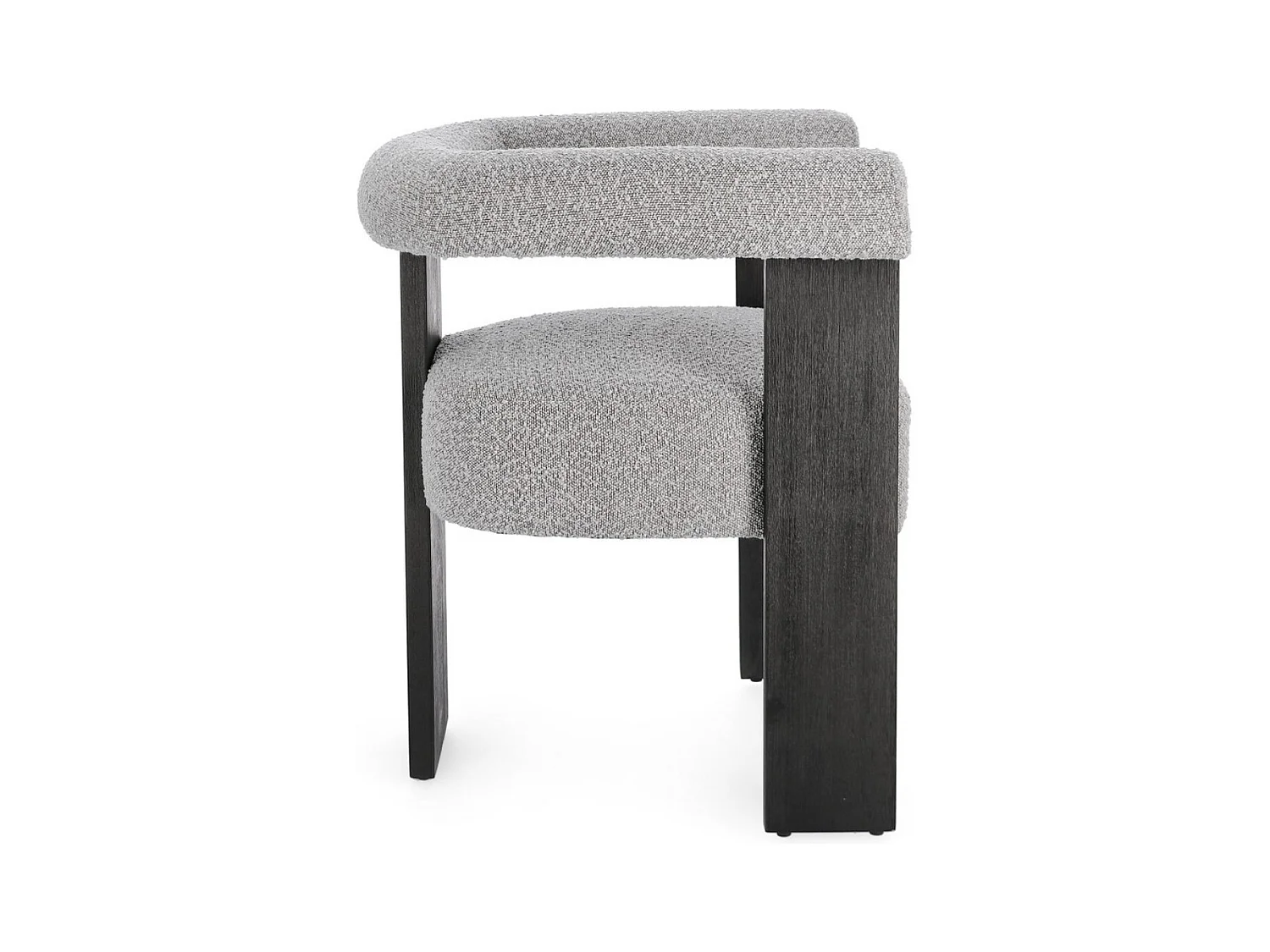 Chaise avec accoudoir en tissu bouclette et structure en bois – Modèle Agathy-Noir/Gris