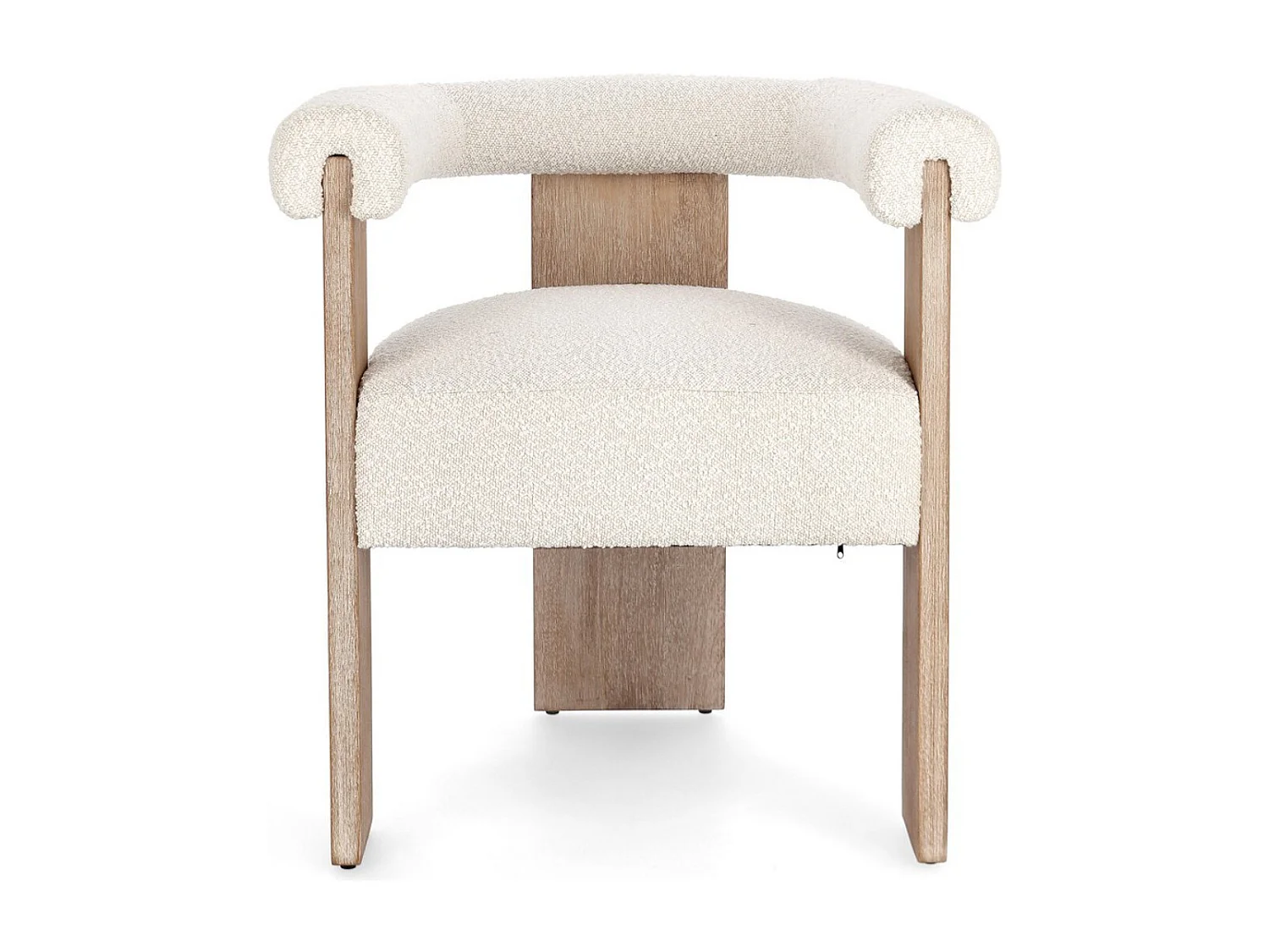 Chaise avec accoudoir en tissu bouclette et structure en bois – Modèle Agathy-Noir/Gris