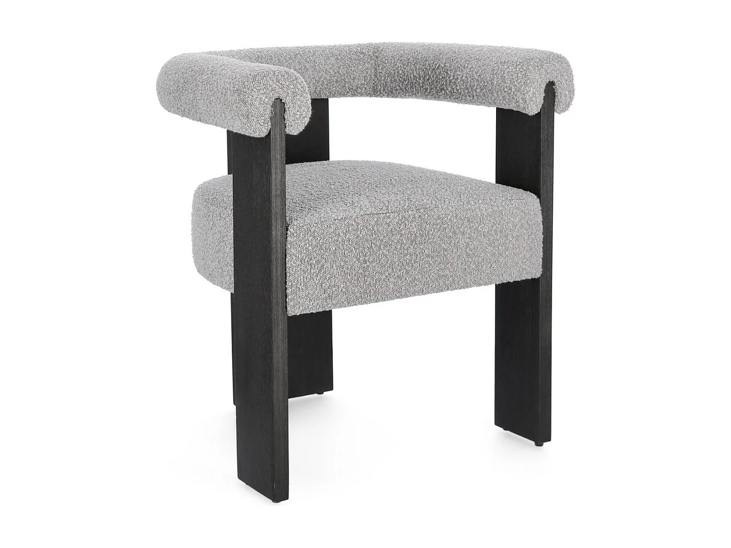 Chaise avec accoudoir en tissu bouclette et structure en bois – Modèle Agathy-Noir/Gris