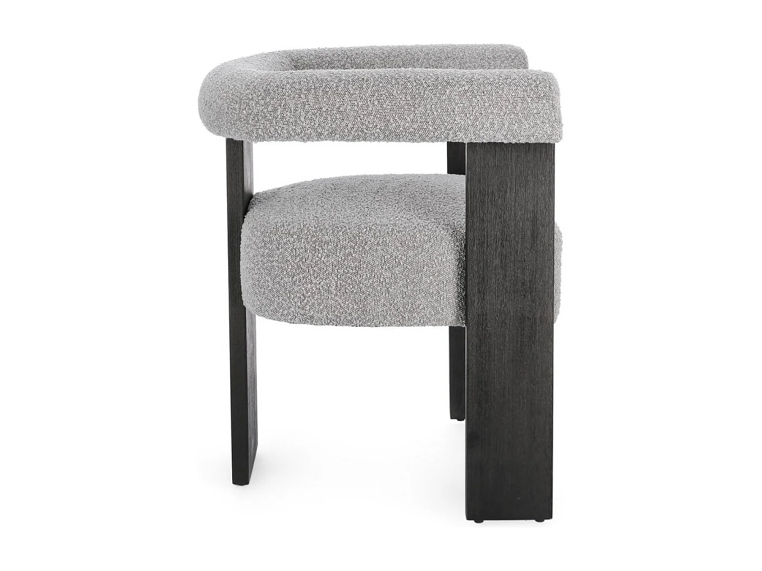 Chaise avec accoudoir en tissu bouclette et structure en bois – Modèle Agathy-Noir/Gris