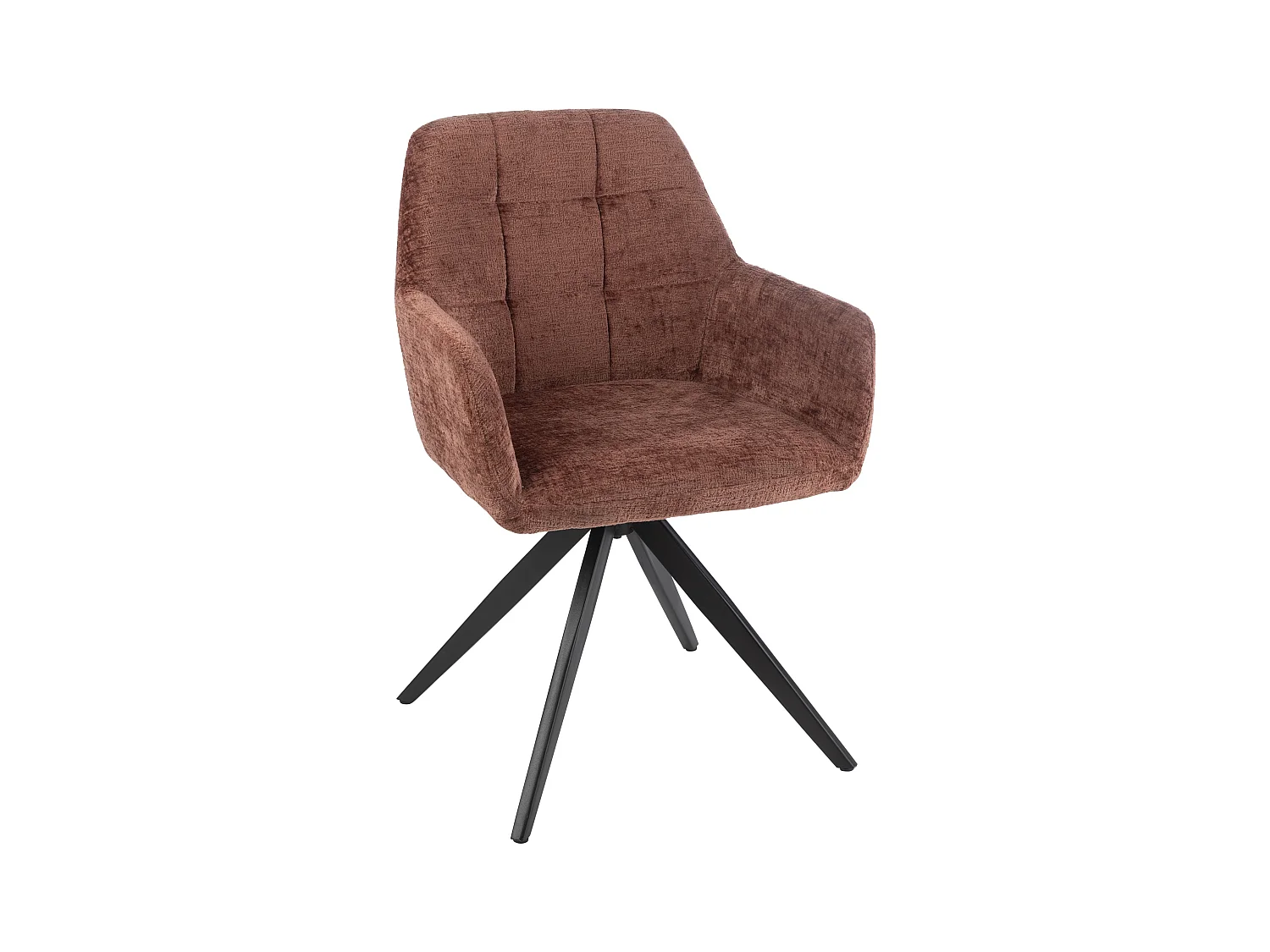 Chaise avec accoudoirs LOUNA – Tissu doux et pieds acier noir-Marron