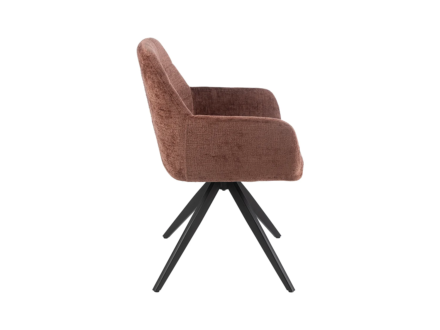 Chaise avec accoudoirs LOUNA – Tissu doux et pieds acier noir-Marron