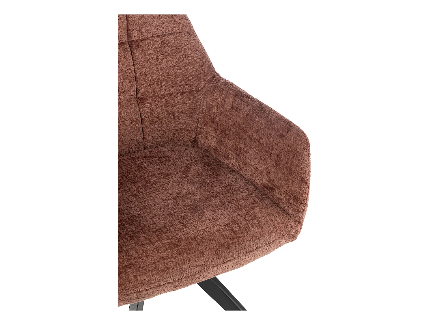 Chaise avec accoudoirs LOUNA – Tissu doux et pieds acier noir-Marron