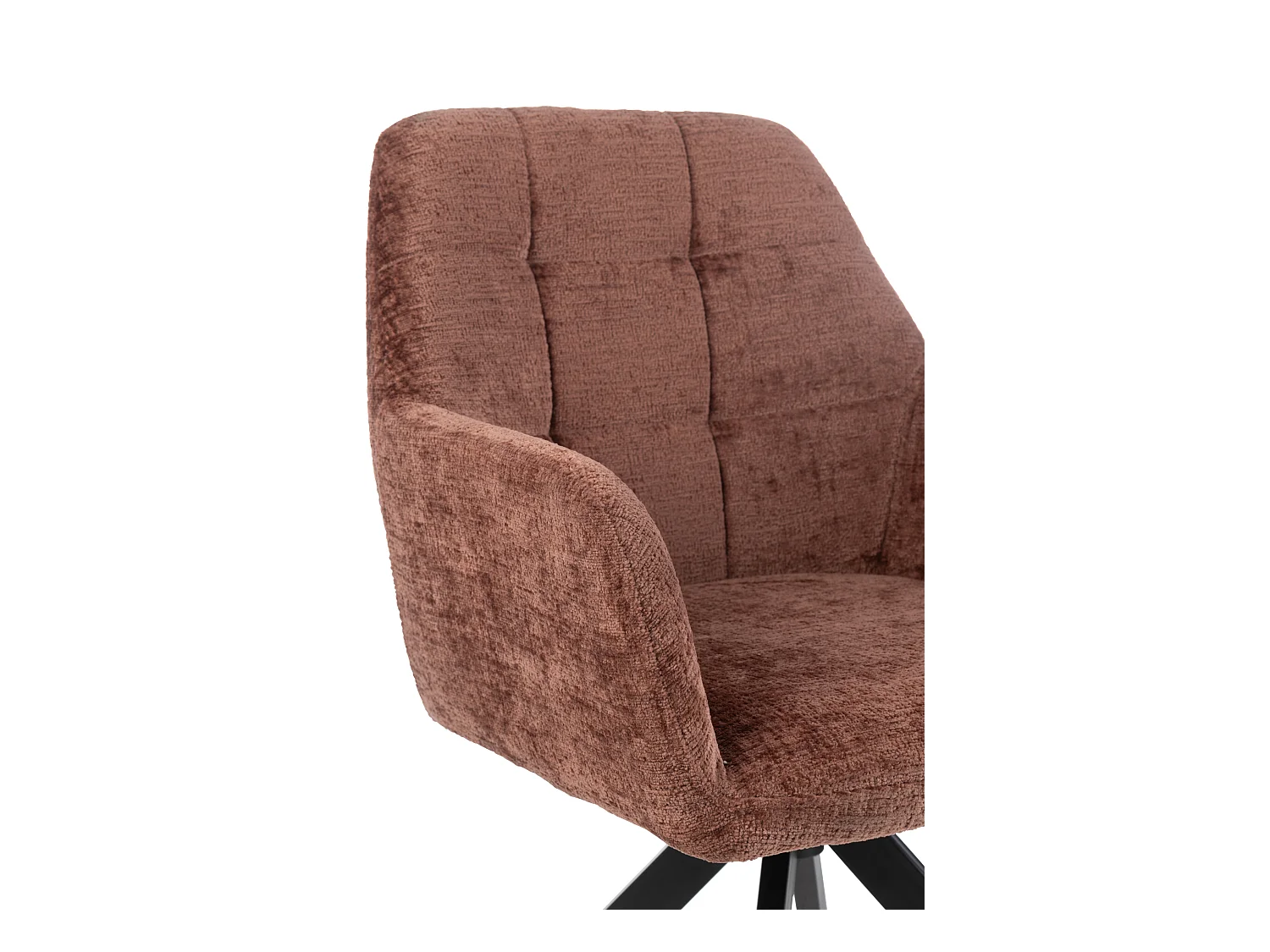 Chaise avec accoudoirs LOUNA – Tissu doux et pieds acier noir-Marron