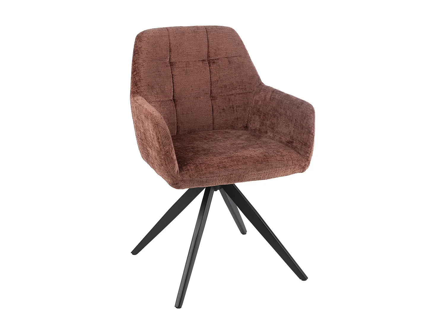 Chaise avec accoudoirs LOUNA – Tissu doux et pieds acier noir-Marron