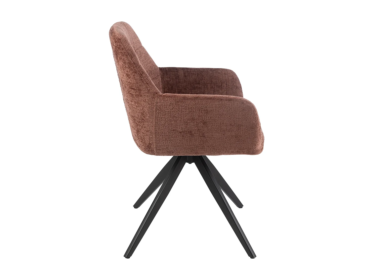 Chaise avec accoudoirs LOUNA – Tissu doux et pieds acier noir-Marron