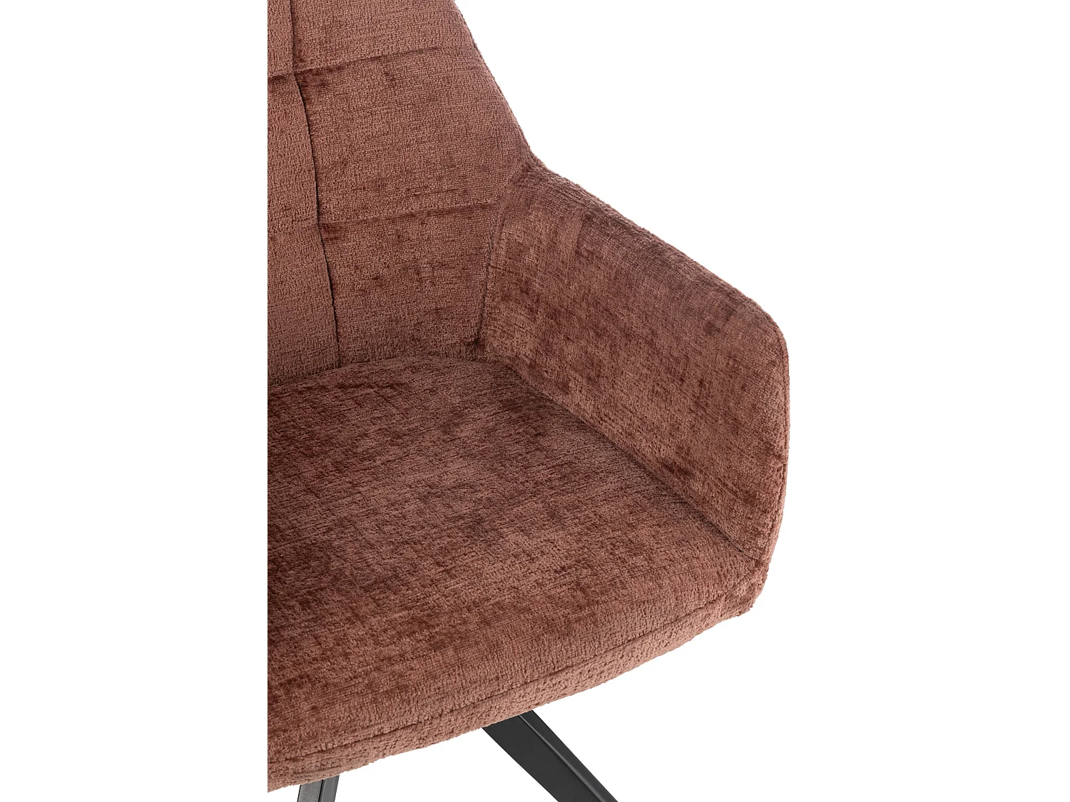 Chaise avec accoudoirs LOUNA – Tissu doux et pieds acier noir-Marron