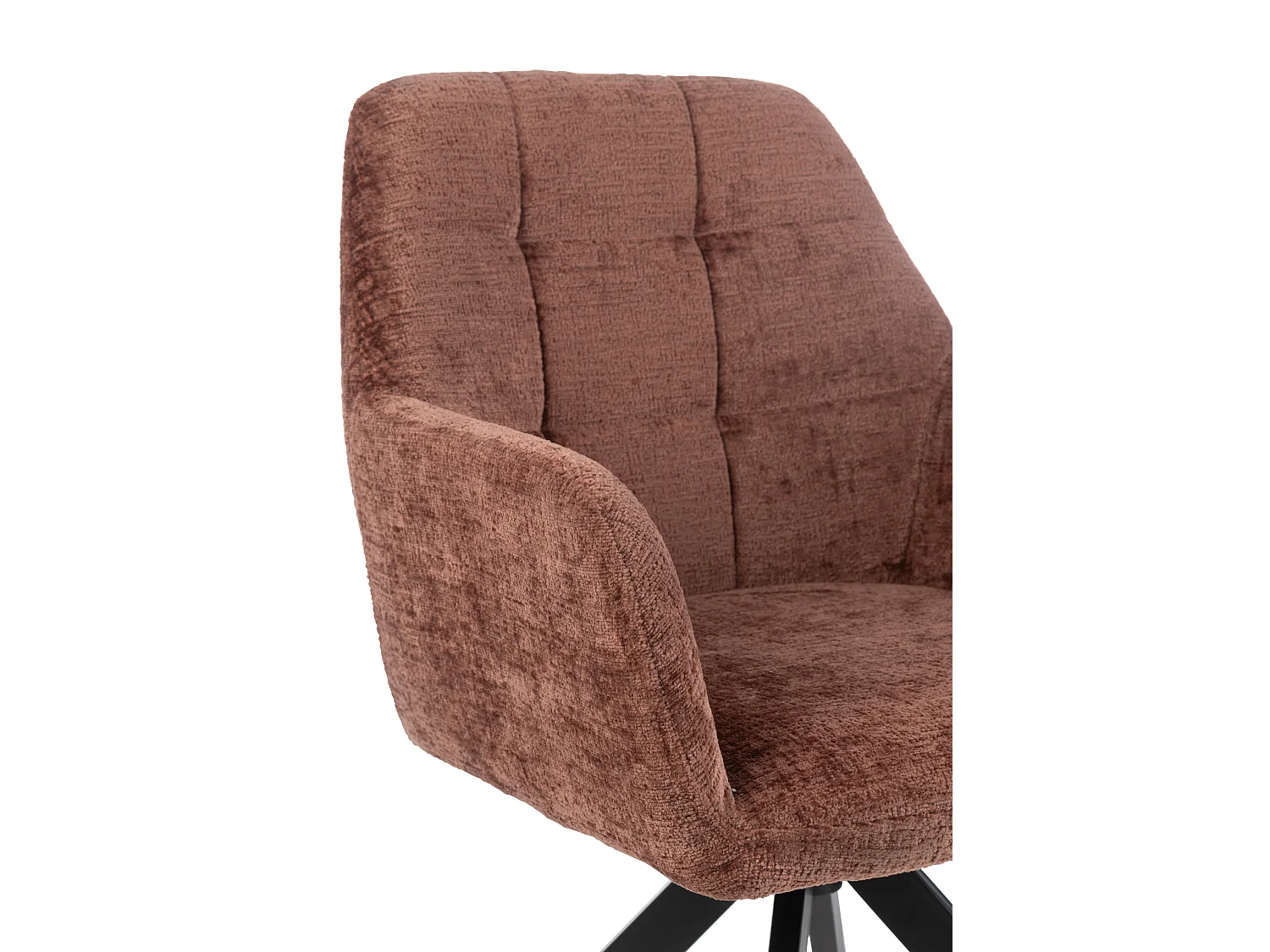 Chaise avec accoudoirs LOUNA – Tissu doux et pieds acier noir-Marron