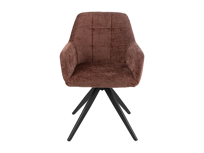 Chaise avec accoudoirs LOUNA – Tissu doux et pieds acier noir-Marron