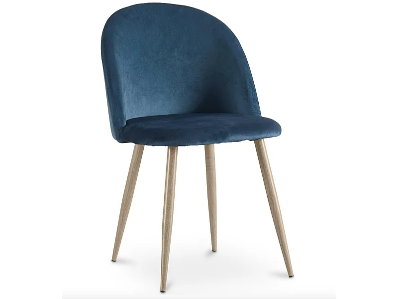 Chaise BOMANE style scandinave - Assise en velours et pieds en métal effet bois clair-Bleu