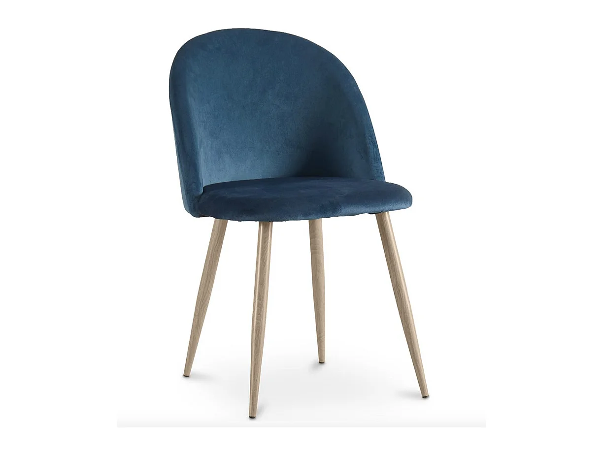 Chaise BOMANE style scandinave - Assise en velours et pieds en métal effet bois clair-Bleu