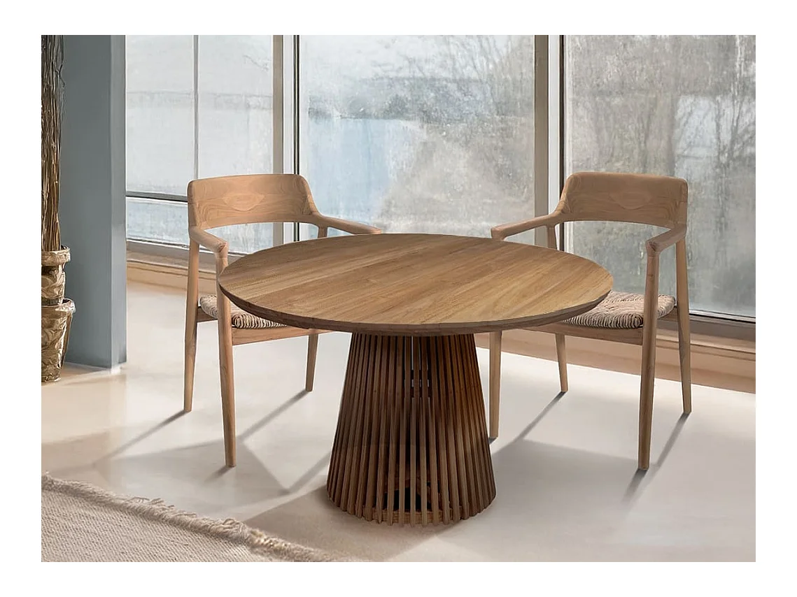 Table à manger ronde en bois massif KURIAL Ø130cm – 6 places