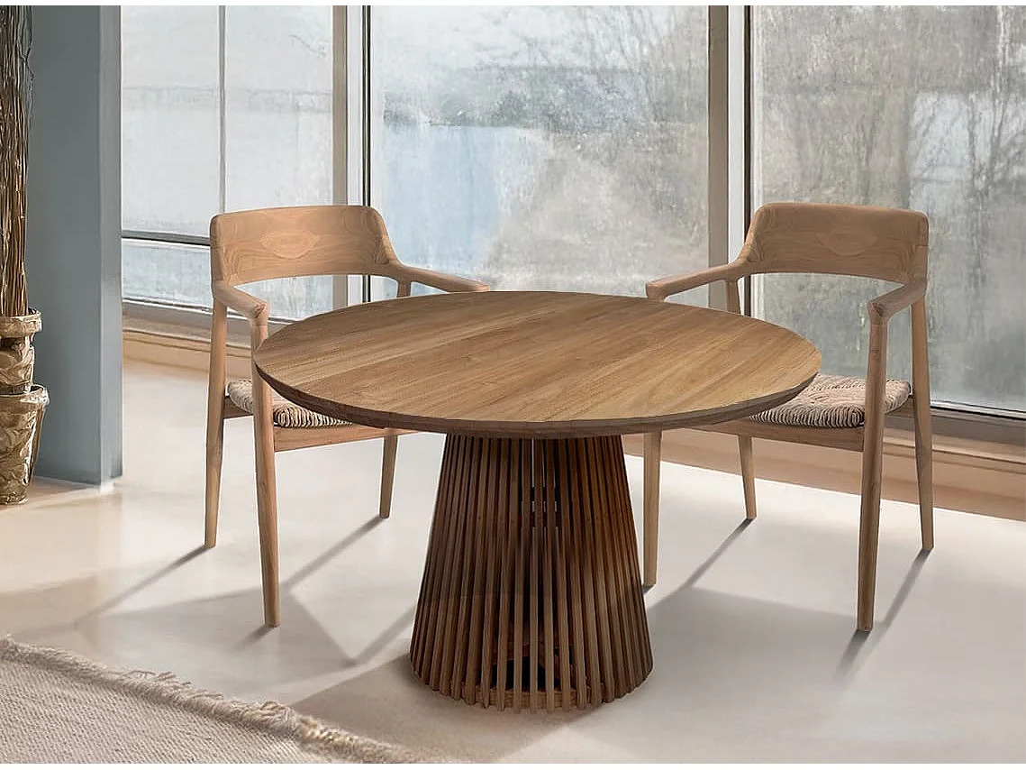 Table à manger ronde en bois massif KURIAL Ø130cm – 6 places