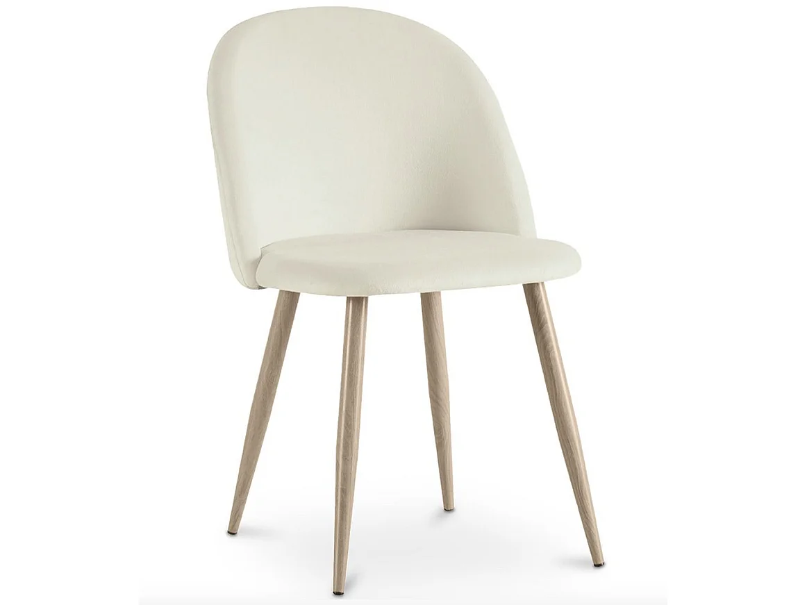 Chaise BOMANE style scandinave - Assise en velours et pieds en métal effet bois clair-Crème