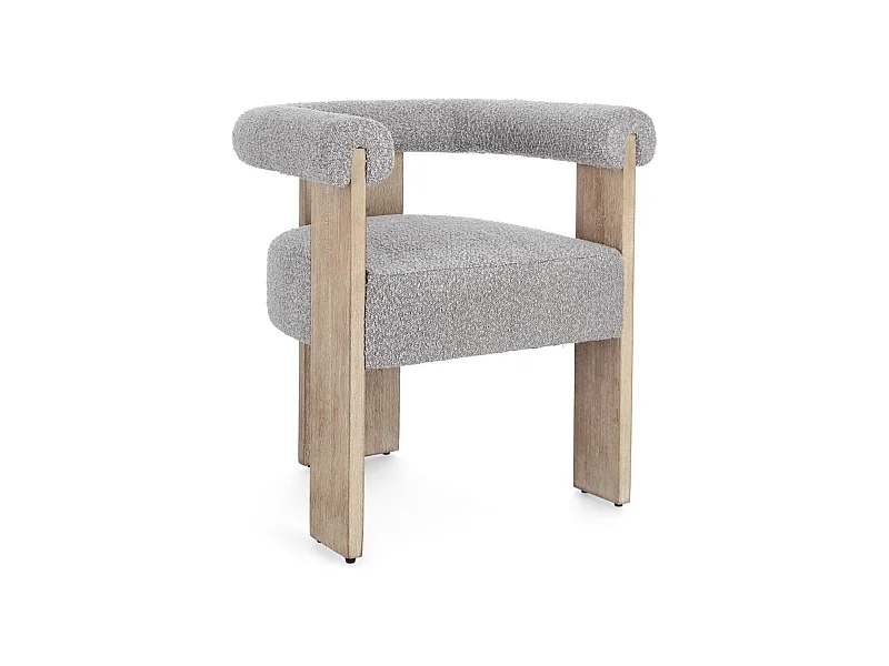 Silla con reposabrazos en tejido de rizo francés y estructura de madera – Modelo Agathy-Color Natural/Gris