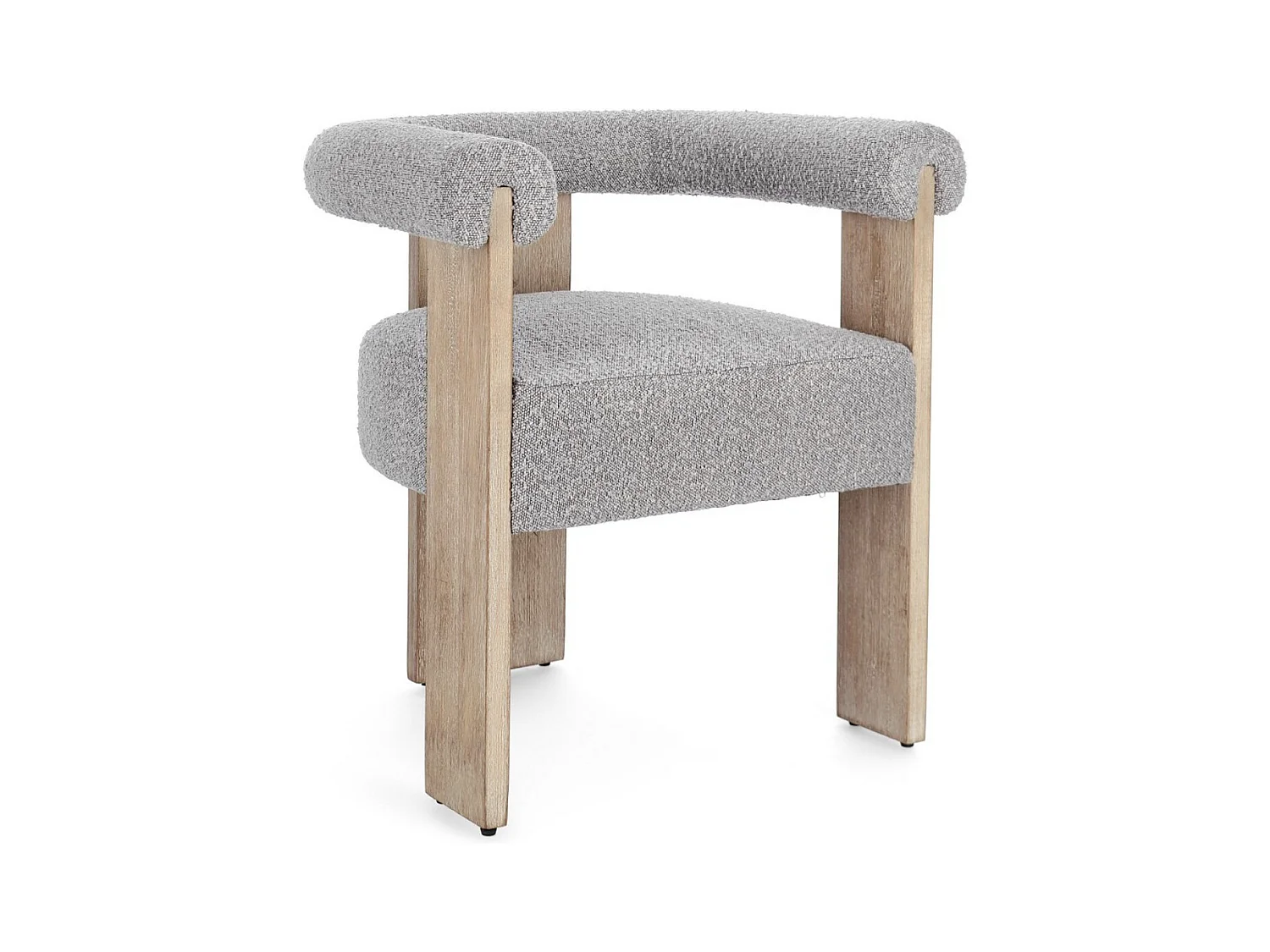 Chaise avec accoudoir en tissu bouclette et structure en bois – Modèle Agathy-Naturel/Gris
