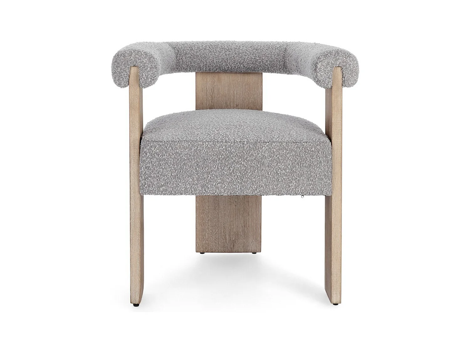 Chaise avec accoudoir en tissu bouclette et structure en bois – Modèle Agathy-Naturel/Gris