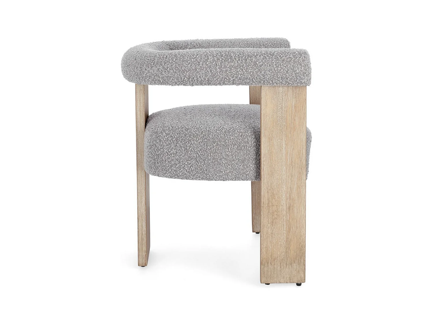 Chaise avec accoudoir en tissu bouclette et structure en bois – Modèle Agathy-Naturel/Gris