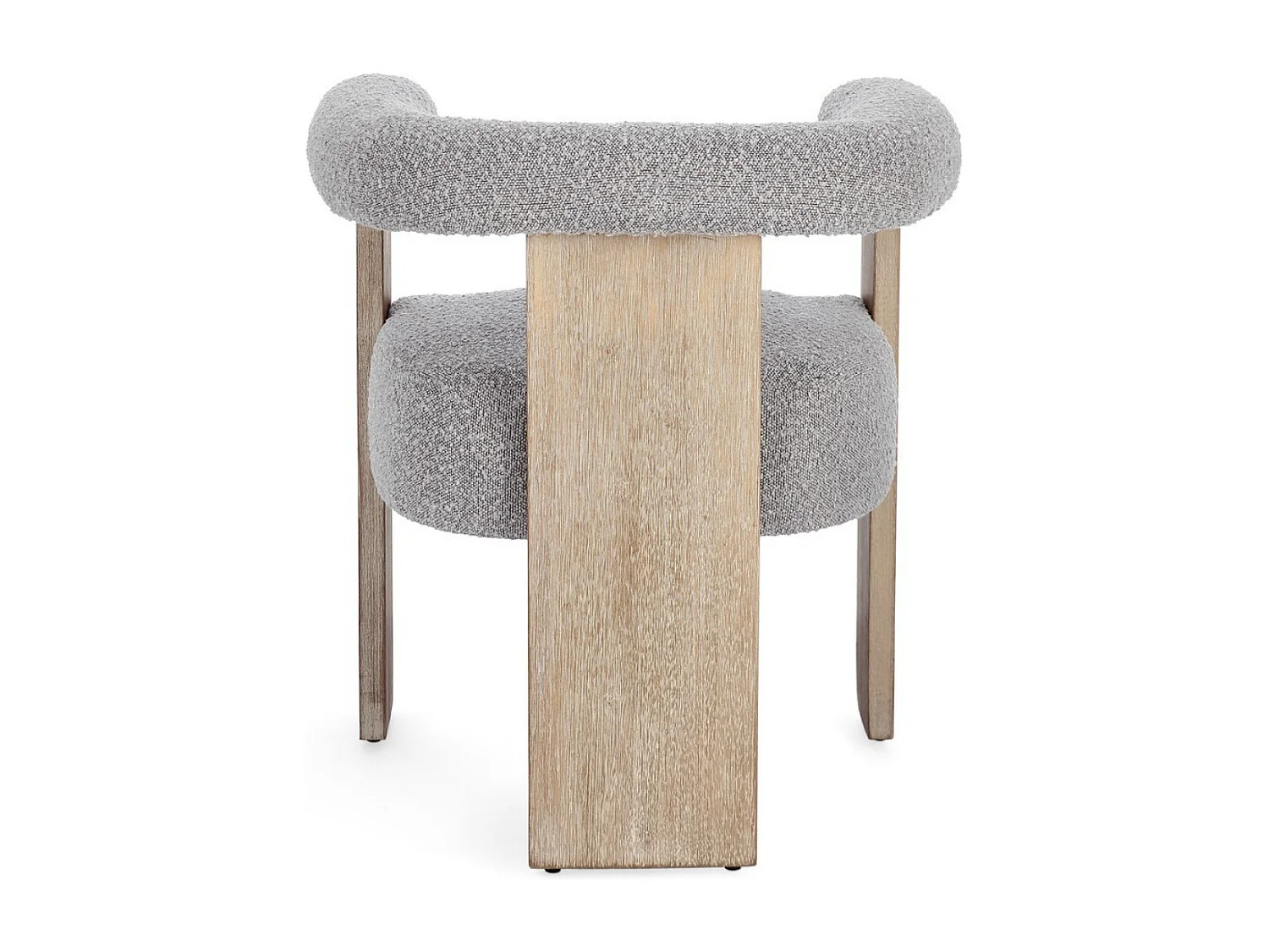 Chaise avec accoudoir en tissu bouclette et structure en bois – Modèle Agathy-Naturel/Gris