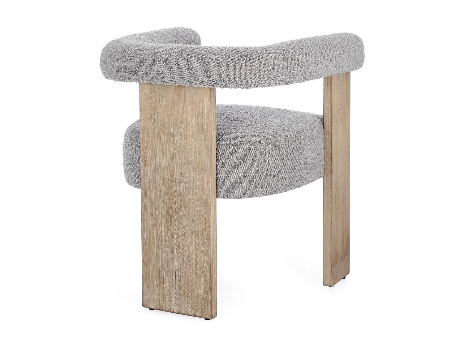 Chaise avec accoudoir en tissu bouclette et structure en bois – Modèle Agathy-Naturel/Gris