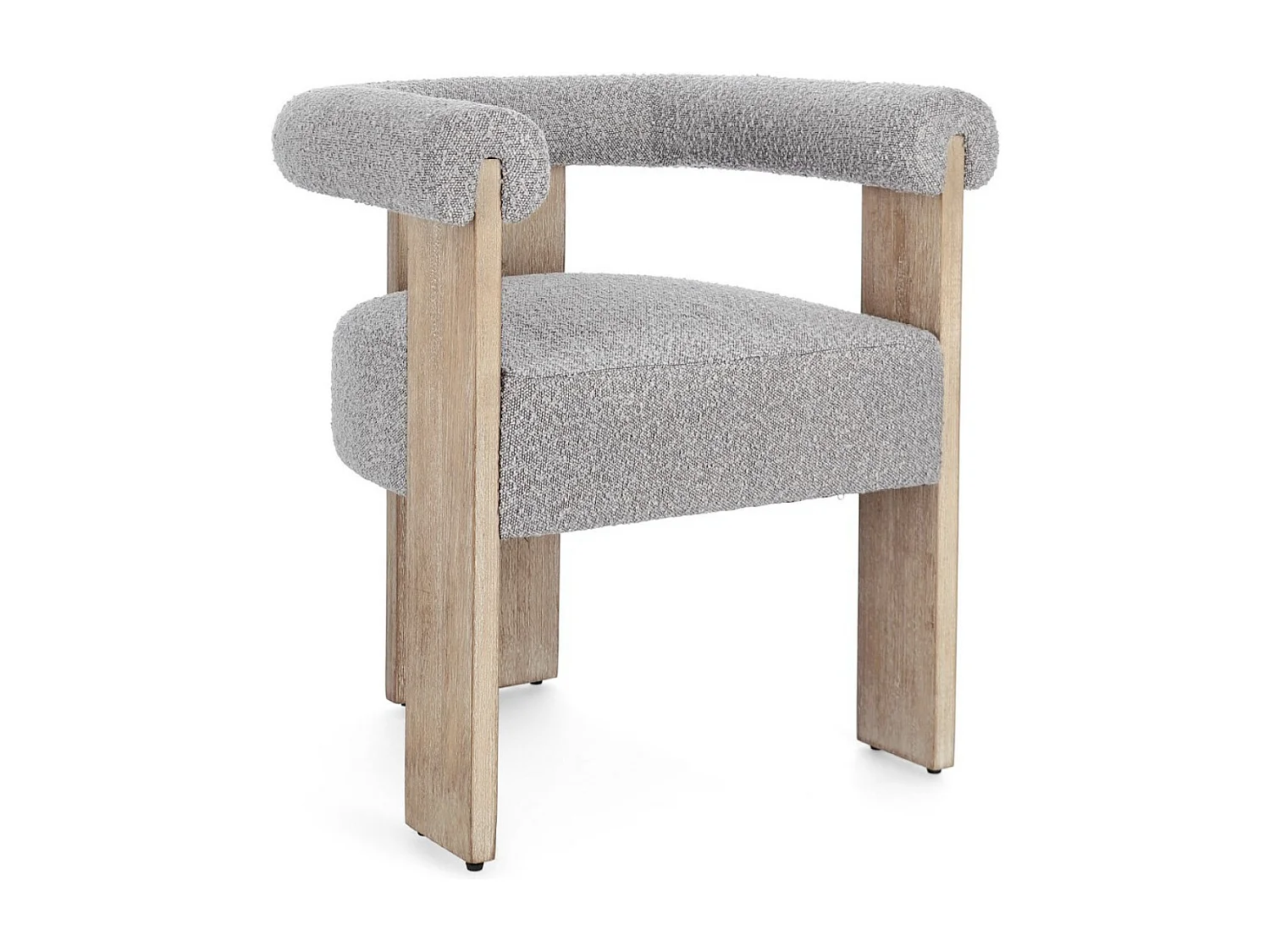 Chaise avec accoudoir en tissu bouclette et structure en bois – Modèle Agathy-Naturel/Gris