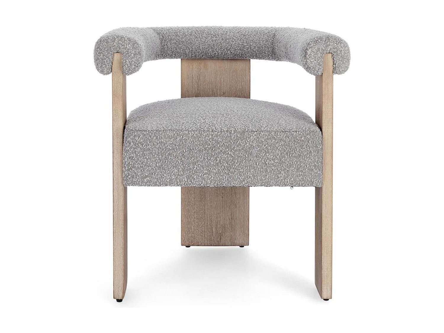 Chaise avec accoudoir en tissu bouclette et structure en bois – Modèle Agathy-Naturel/Gris