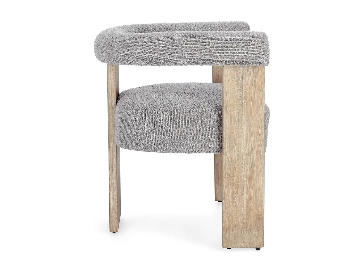 Chaise avec accoudoir en tissu bouclette et structure en bois – Modèle Agathy-Naturel/Gris