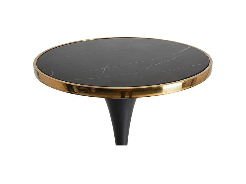 Table haute de bar ronde marbre et métal noir Nath