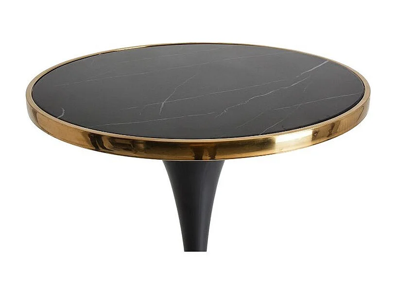Table haute de bar ronde marbre et métal noir Nath