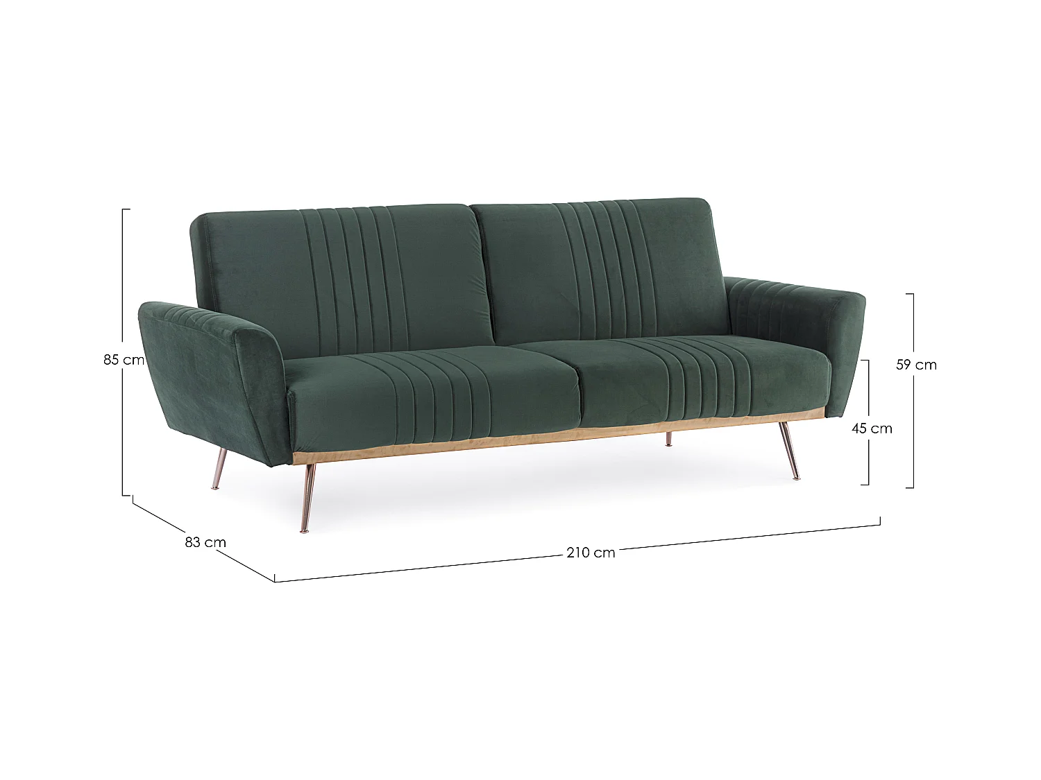 Canapé lit 3 places tissu polyester vert Amanda