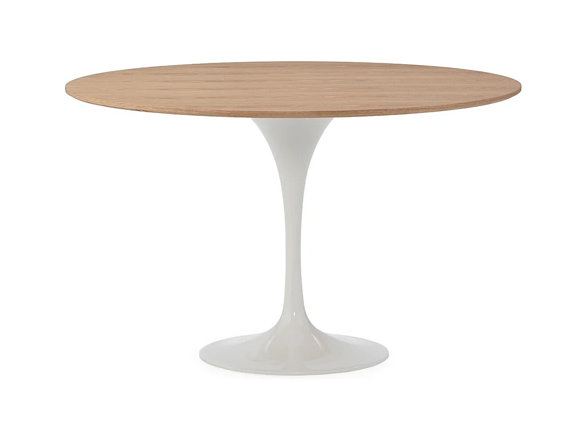 Table ronde LOUKA bois de frêne naturel et pied en alu blanc – Ø120cm