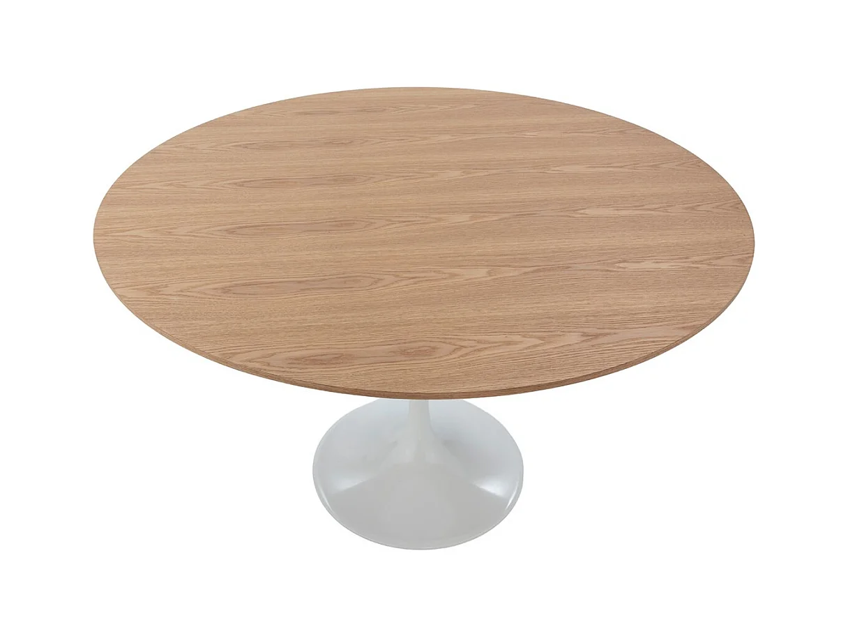 Table ronde LOUKA bois de frêne naturel et pied en alu blanc – Ø120cm