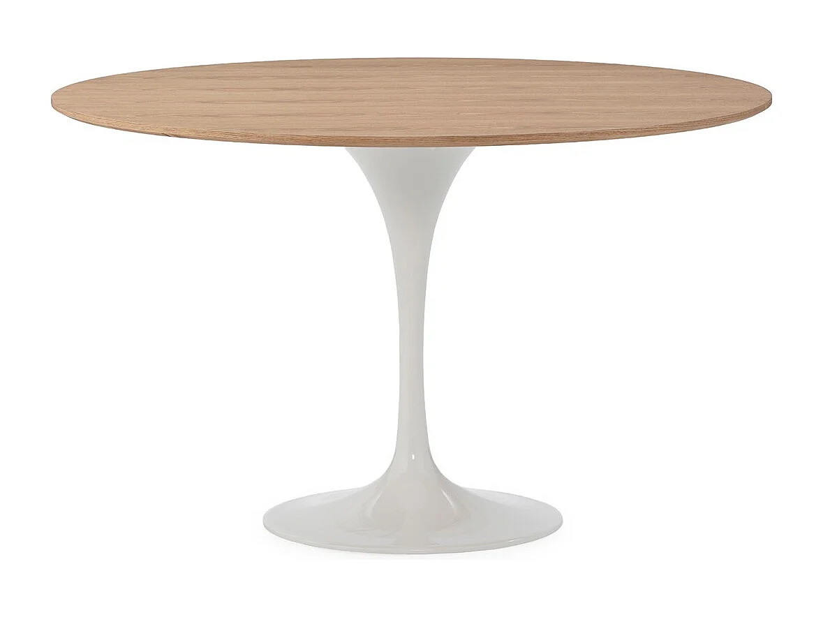 Table ronde LOUKA bois de frêne naturel et pied en alu blanc – Ø120cm
