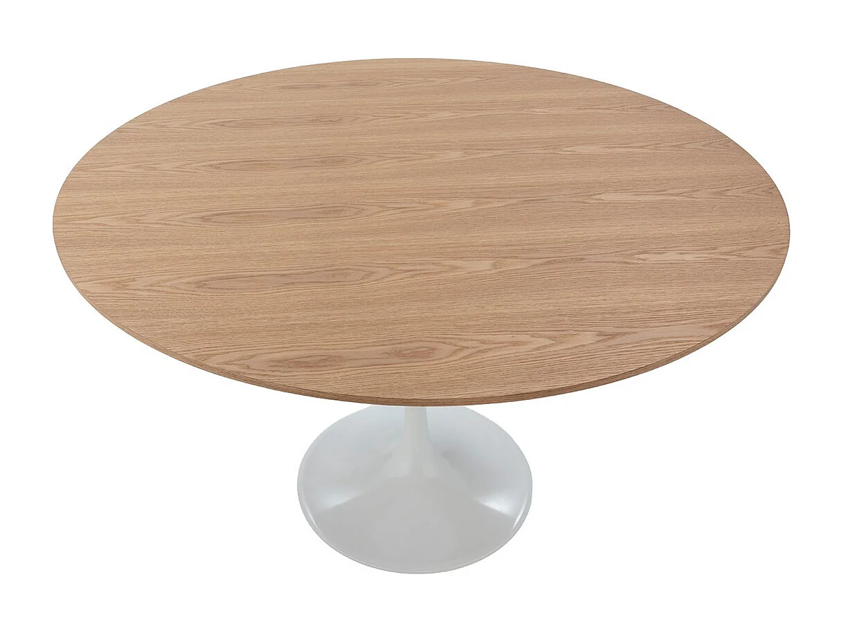 Table ronde LOUKA bois de frêne naturel et pied en alu blanc – Ø120cm