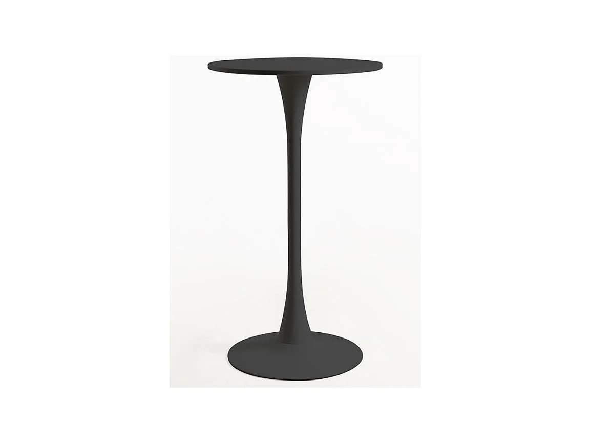Table haute de bar ronde bois noir et pieds acier noir Tulipa 60cm
