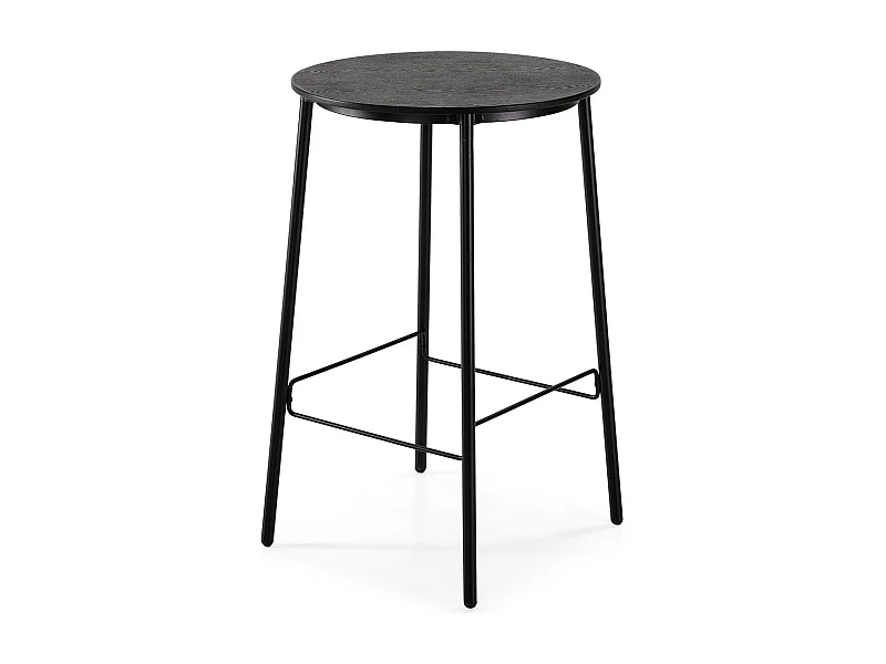 Ronde hoge tafel in massief hout en zwart metalen poten Lava 70 cm