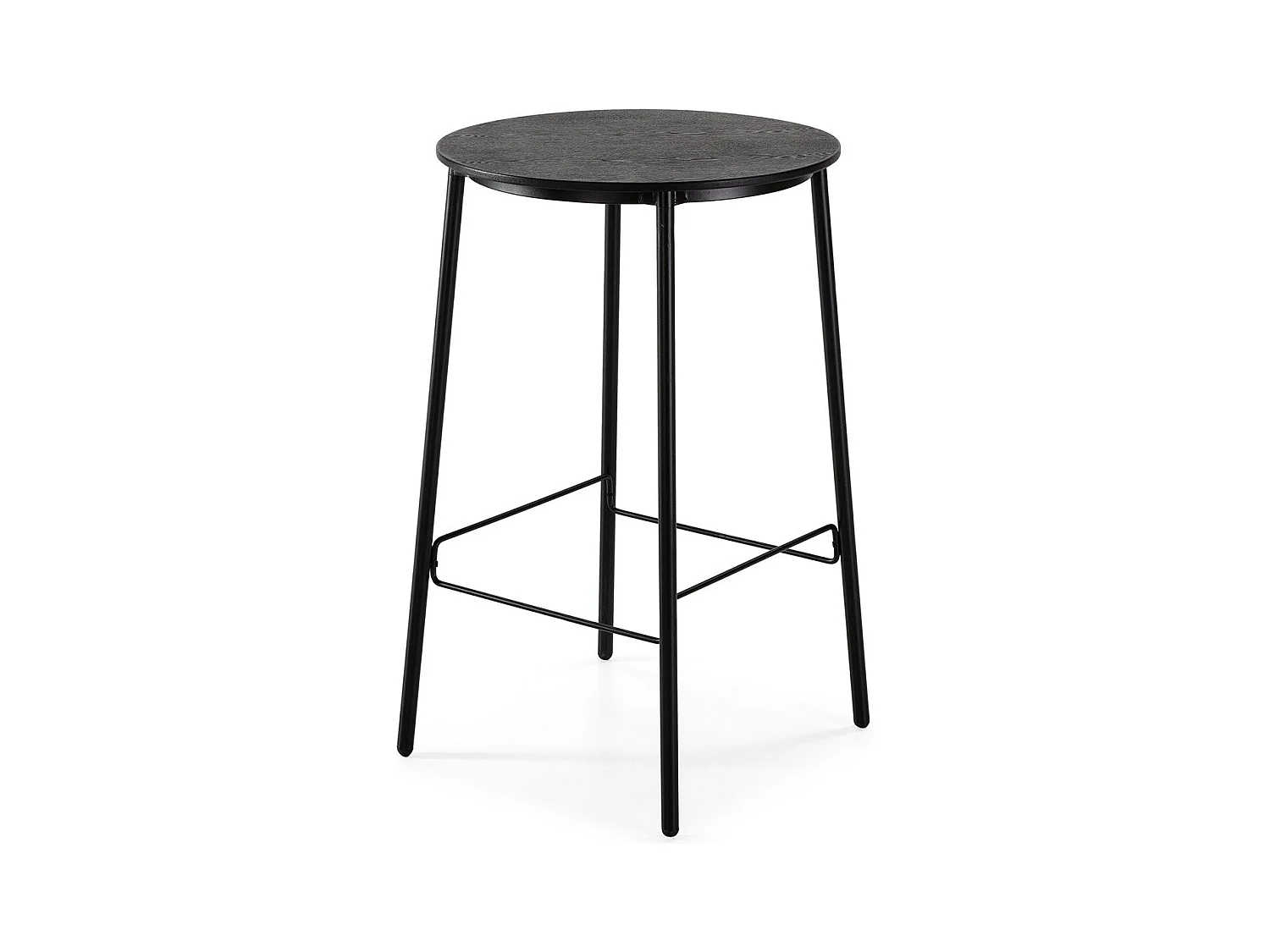 Ronde hoge tafel in massief hout en zwart metalen poten Lava 70 cm