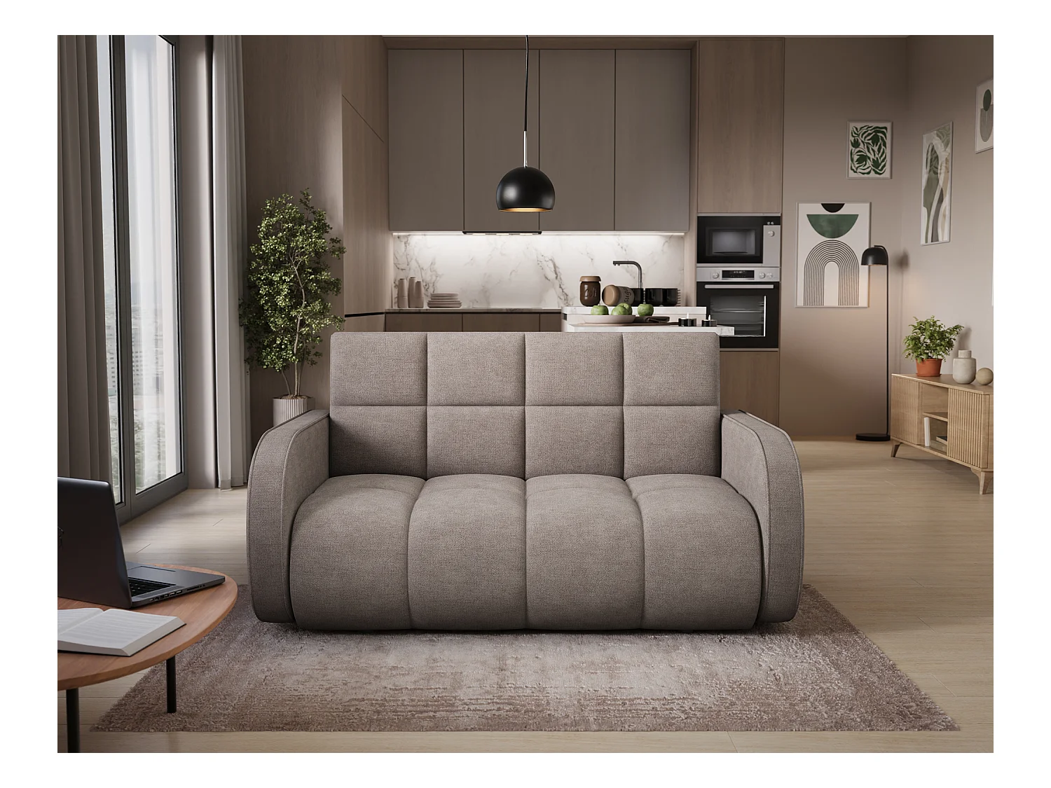 Canapé convertible tissu DENVERS – Avec coffre de rangement-Gris foncé